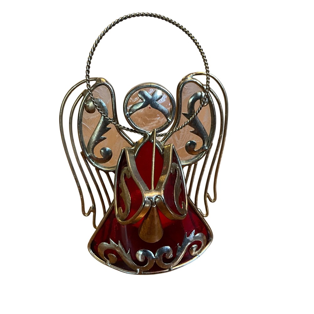 Vintage 2005 6" Stained Glass‎ Angel Candle Holder with Metal Frame